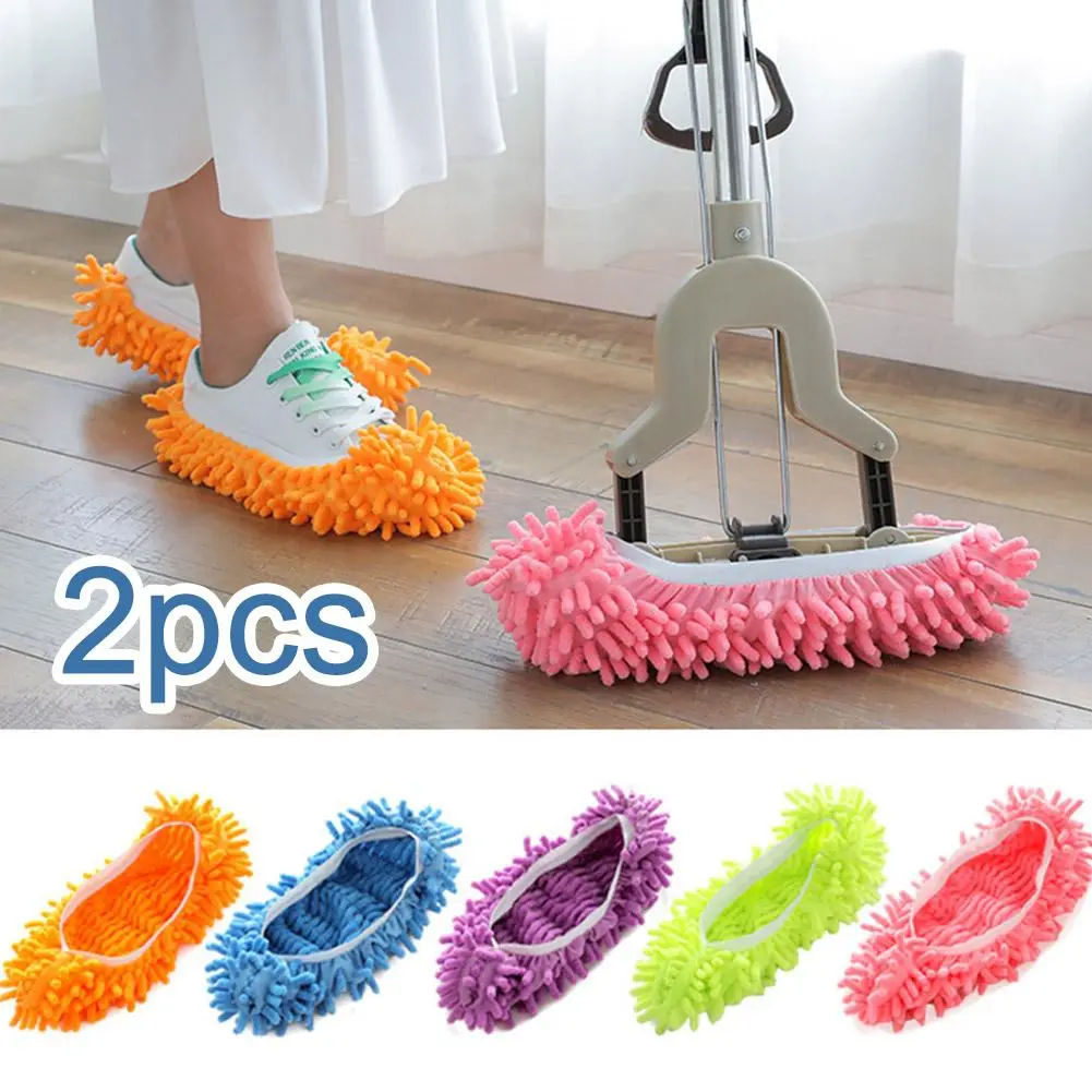 2 Pcs Multi Function Dust Duster Mop Slippers Shoes Cover Washable Reusable Microfiber Foot Socks Cleaning Cloths
