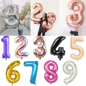 Balon Foil Angka Jumbo 80cm Warna Metalik Gold Silver Rosegold Biru Pink Rainbow Dekorasi Ulang Tahun