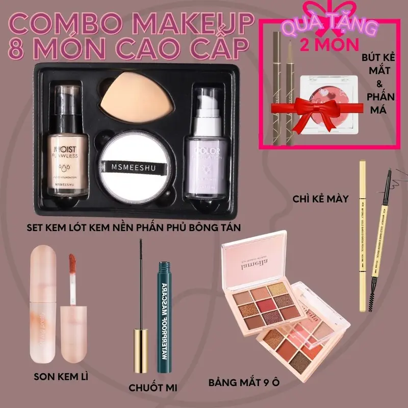 Bộ trang điểm cao cấp 15 món makeup chuyên nghiệp hottrend bộ makeup sang chảnh, hàng nội địa trung chính hãng kiềm dầu Cosmetic Nữ Women Phấn Phủ Son Perfume Mỹ Phẩm Kem Lót 2
