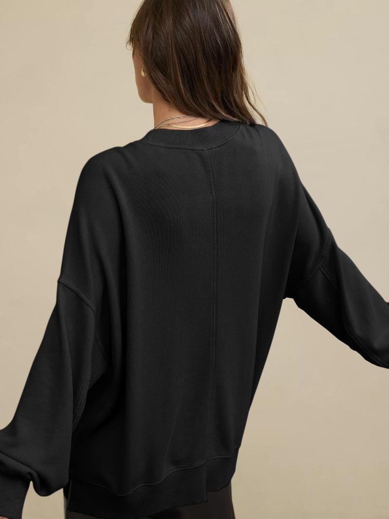Product Introduction of Women's Plain Crew Neck Pullover Sweatshirt, Casual Long Sleeve Round Neck Sweatshirt for Spring & Fall, Fashion Women's Top for Daily Wear 2