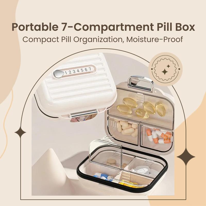 Portable Pill Box, 7 Grid Sub-packaging Pills Sealed Storage Box, Simple Moisture-proof Medicine Storage Box, Vitamin & Pill Organizer for Travel & Daily Use 1