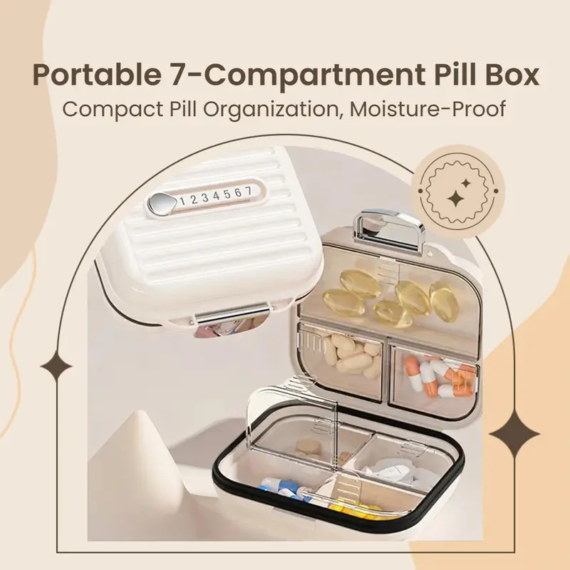 Portable Pill Box, 7 Grid Sub-packaging Pills Sealed Storage Box, Simple Moisture-proof Medicine Storage Box, Vitamin & Pill Organizer for Travel & Daily Use 1