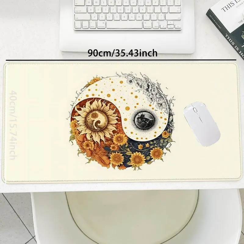 Sunflower Pattern Mouse Pad, Rectangle Gaming Mouse Pad, Office Desk Accessories, Non-Slip Rubber Base Stitched Edge Desk Pad for Home Office 2