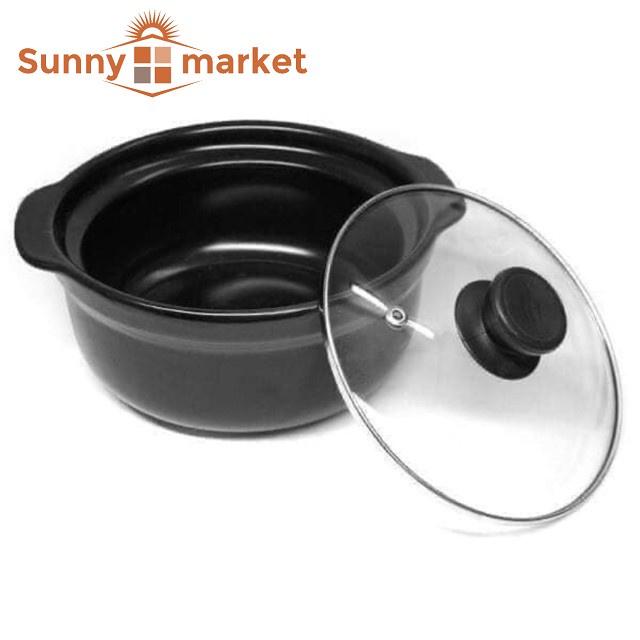 Nồi đất nắp kính dung tích 1 lít dùng để kho thịt cá, hầm gà, xương tiện dụng