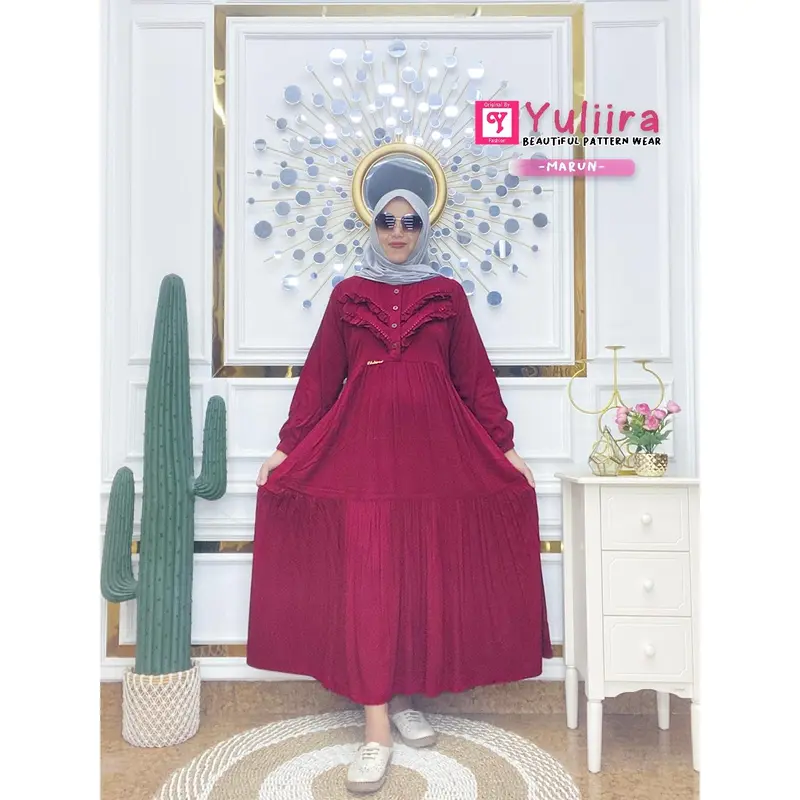 Midi Dress KEYSHA Rayon Twill Cantik Premium Tebal Uniqlo | YULIIRA Kancing Busui Gamis Cantik MidiDress Muslim Pekalongan Nyaman 1