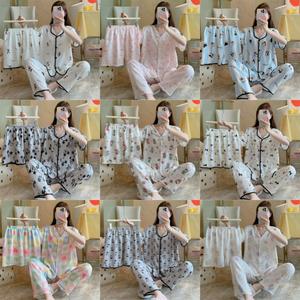 Set Piyama Kapas Musim Panas, untuk Wanita, Yunduo, Set Ruang Tamu Selesa 3 Keping, dengan Kardigan, Baju Lengan Pendek, Seluar Panjang / Pendek Boleh Laras, Sesuai untuk Rumah Manis, Sesuai untuk Penstriman Langsung dan Relaksasi