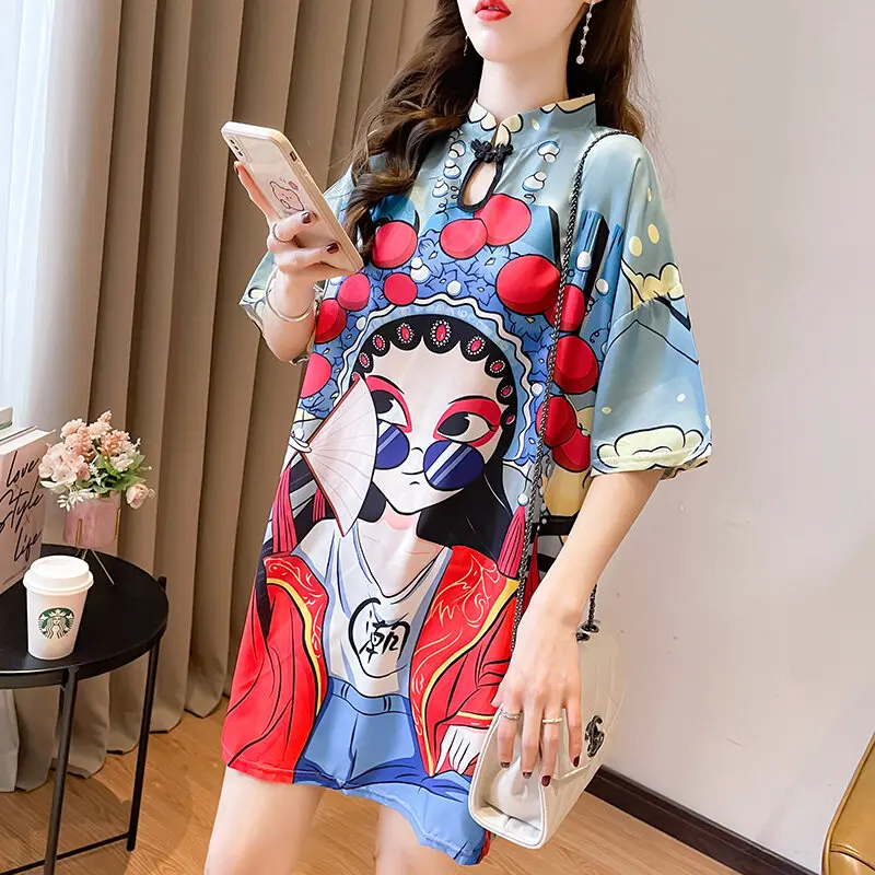 New hot Chinese style improved hanfu dress women plus size loose plus size cheongsam female
