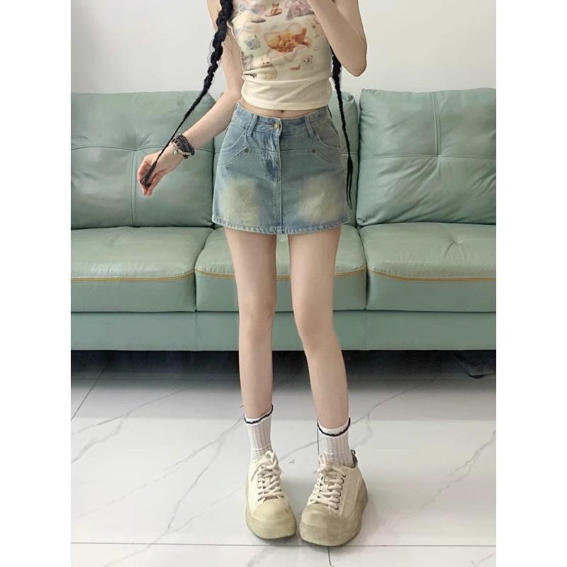 Chân Váy Denim, Ngoại Cỡ, Dành Cho Cô Gái Đầy Đặn, Chân Váy Chữ A, Cạp Cao, Phong Cách Cô Gái Nóng Bỏng, Quần Short Bó Sát, Hàng Mới Về Mùa Hè Của Phụ Nữ, Chân Váy 1
