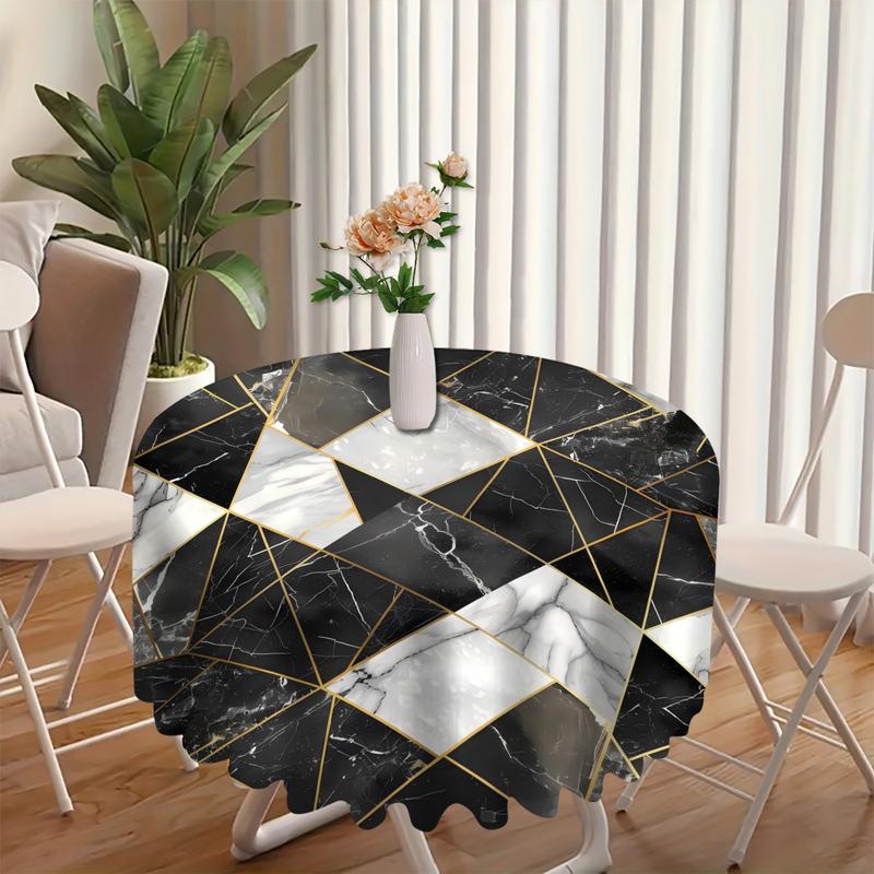 Product Introduction of 1pc Marble Pattern Round Tablecloth - Polyester, Dust-Proof, Perfect For Home Parties & Living Room Decor Suitable For Any Indoor And Outdoor Dining Decoration Or Functional Use 18