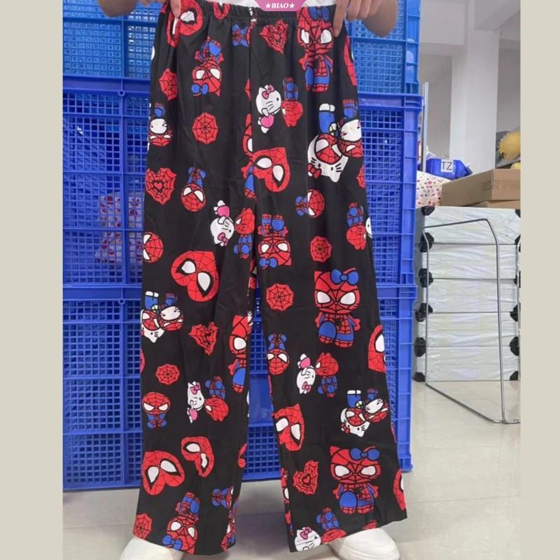 Quần Dài Ngủ Hoạt Hình, Hello Kitty Và Người Nhện, Dáng Rộng Vừa Vặn, Làm Bằng Bông, Thích Hợp Cho Phụ Nữ Và Nam Giới, Quần Dài Ngủ, Đồ Mặc Nhà, Thích Hợp Cho Bé Gái, Đồ Ngủ Áo Baggy 5