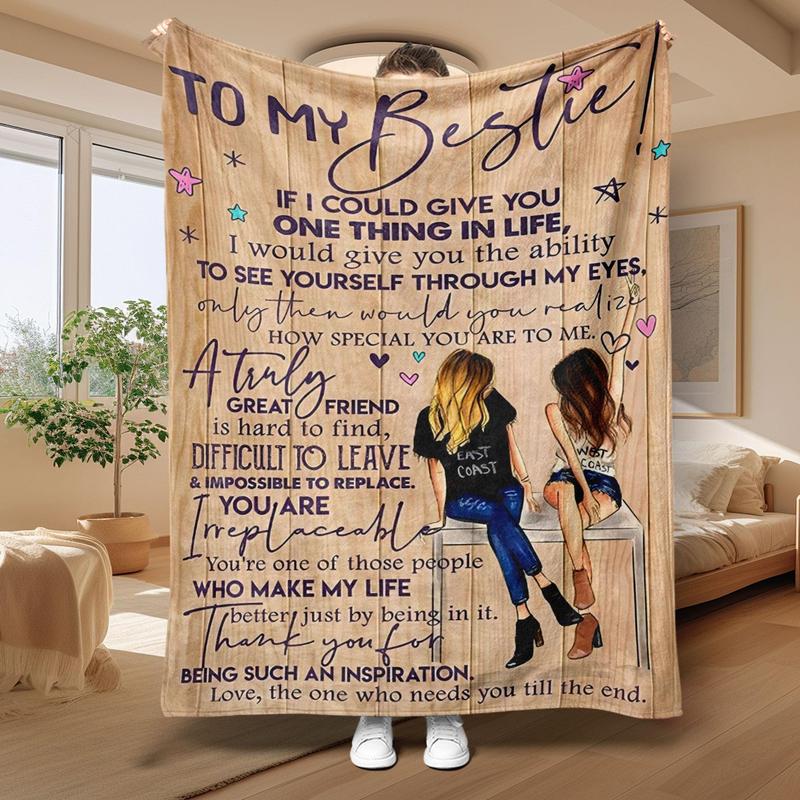 Product Introduction of Best Friend Letter & Girls Pattern Blanket, 1 Count Soft Throw Blanket, Air-conditioned Room Blanket, Warm Nap Blanket for Home Office Travel Camping 0