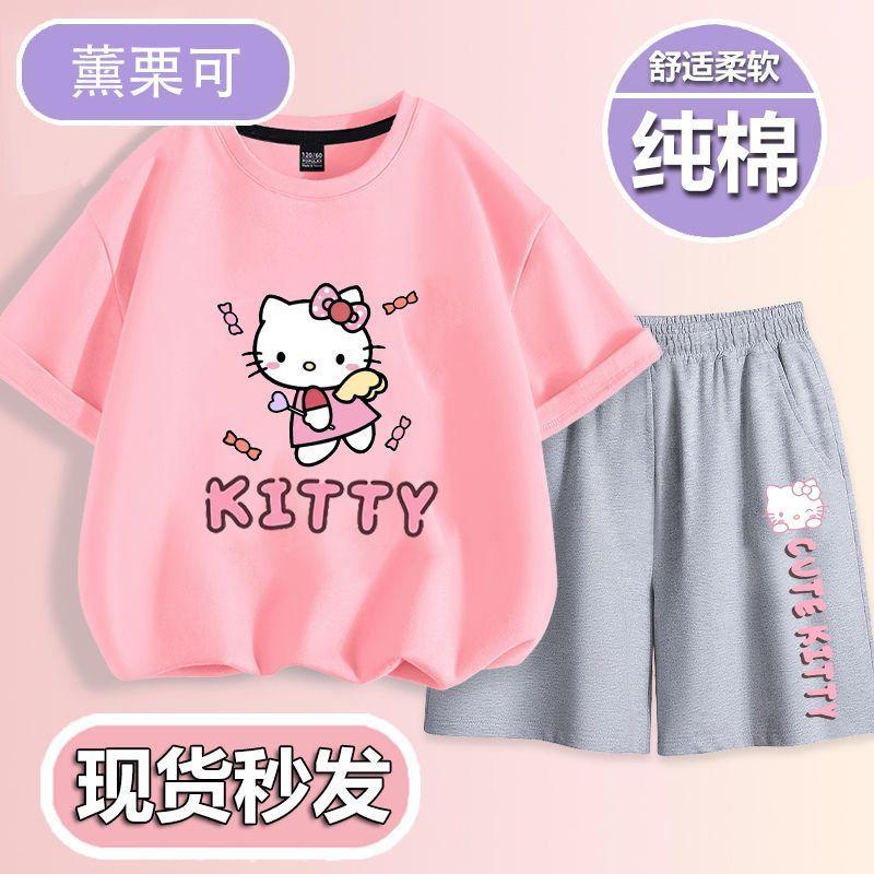 Kuromi Set Summer 2025 New Children's Sports Summer Outfit Girls' Pure Cotton T-Shirt Short Sleeve Shorts Two-Piece Set 4