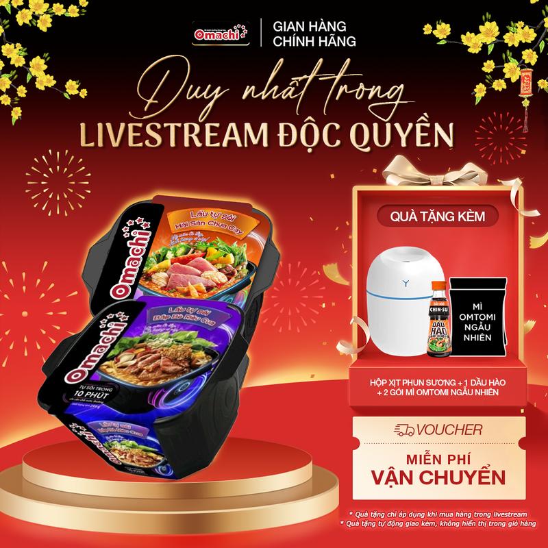 Combo 1 Mì Omachi lẩu hải sản chua cay hộp x 307gr + 1 lẩu tự sôi bắp bò riêu cua