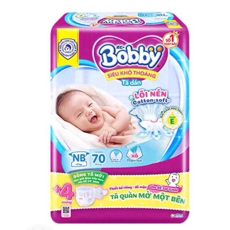 Combo 2 tã dán Bobby NB70 và 4 miếng tã quần cùng size cho bé từ 0-3 tháng Kem Voi bỉm