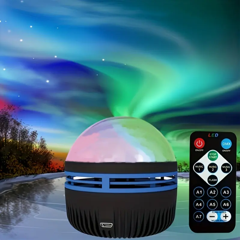 new 2024 Northern Lights Projector Lamp with Remote Control, USB Powered, Plastic Decoration Light with Infrared Sensor, Non-Rechargeable Button Battery, Dreamy Atmosphere for Birthdays & Festivals