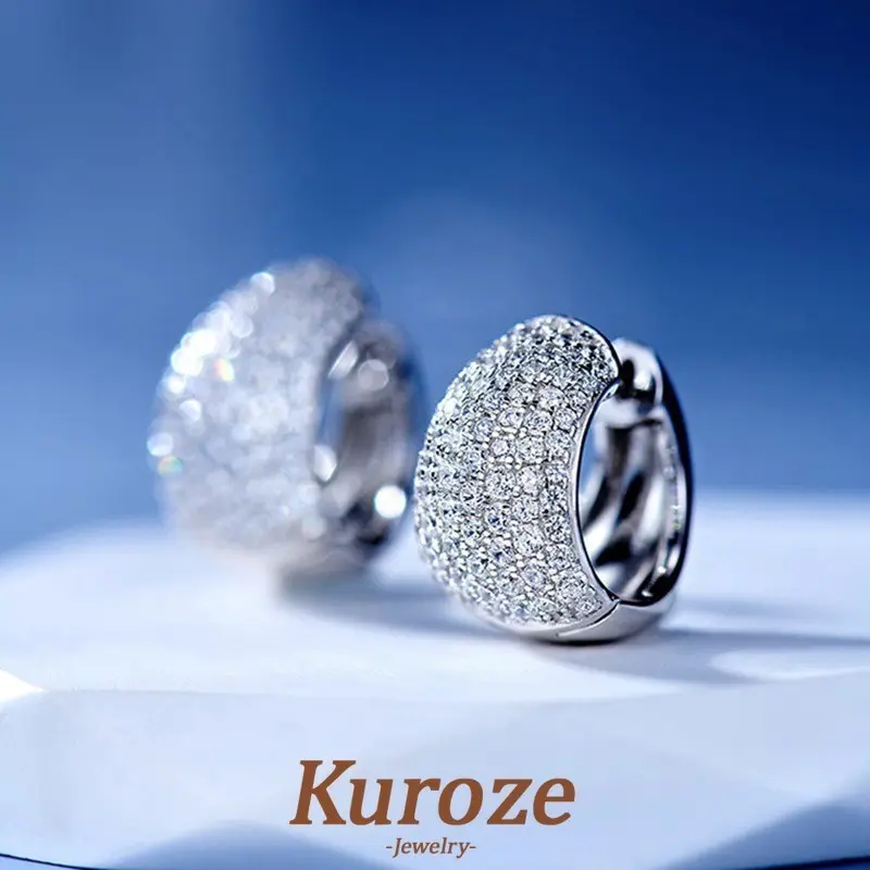Kuroze - hoa tai zirconium đầy đủ, mới, giá cả phải chăng, sang trọng, phong cách Hip Hop, Màu bạc , 925