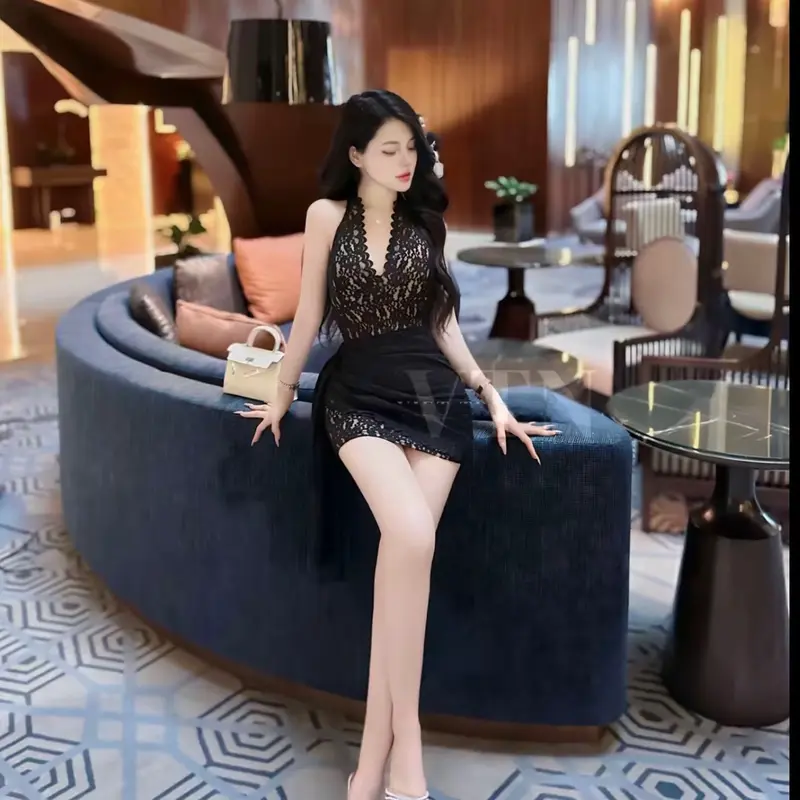 Váy thiết kế - Váy ren nhún tà cổ tim sườn lót da sang sịn 1298 Women Nữ Dress Voi Dress Voi Nhung Voan 4