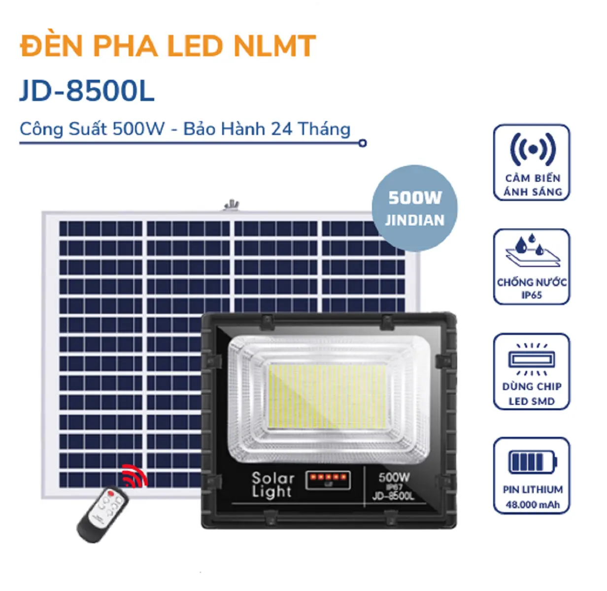 ĐÈN NĂNG LƯỢNG MẶT TRỜI 500W JINDIAN JD-8500L