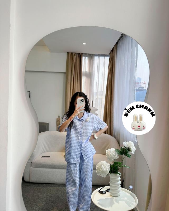 Bộ kẻ caro Cộc Dài Minoji Store nhiều màu chất đũi họa tiết dễ thương phong cách Hàn Quốc 7