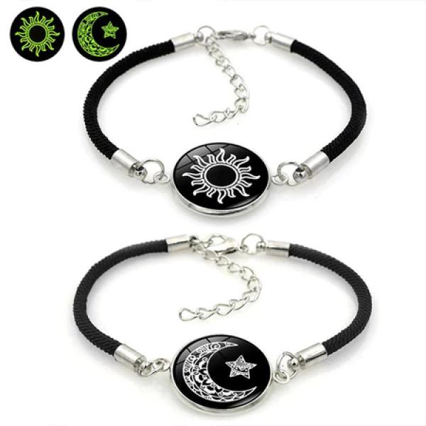2Pcs Gelang Couple Pasangan Glow in the Dark Bintang Bulan Titanium Gelang You And Me Sun & Moon