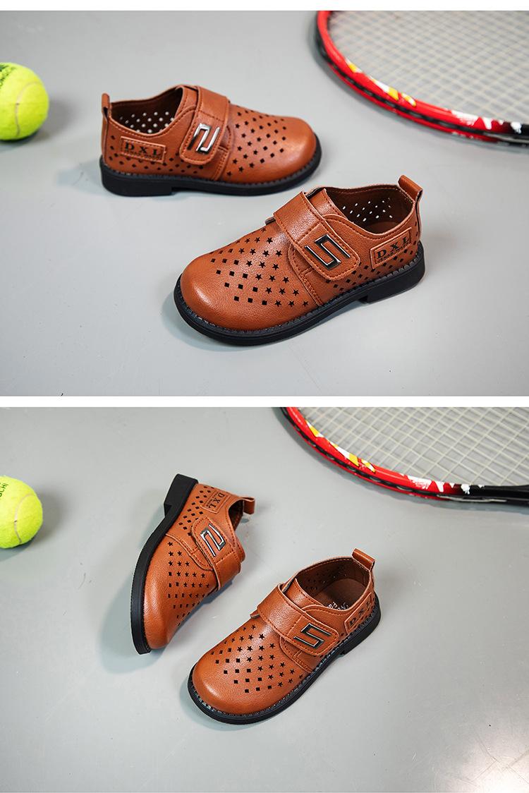 Product Introduction of Spring and Autumn New Black Breathable Casual British Leather Shoes Hollow Velcro Hole Student Soft Bottom Lazy Boy's Shoes 29
