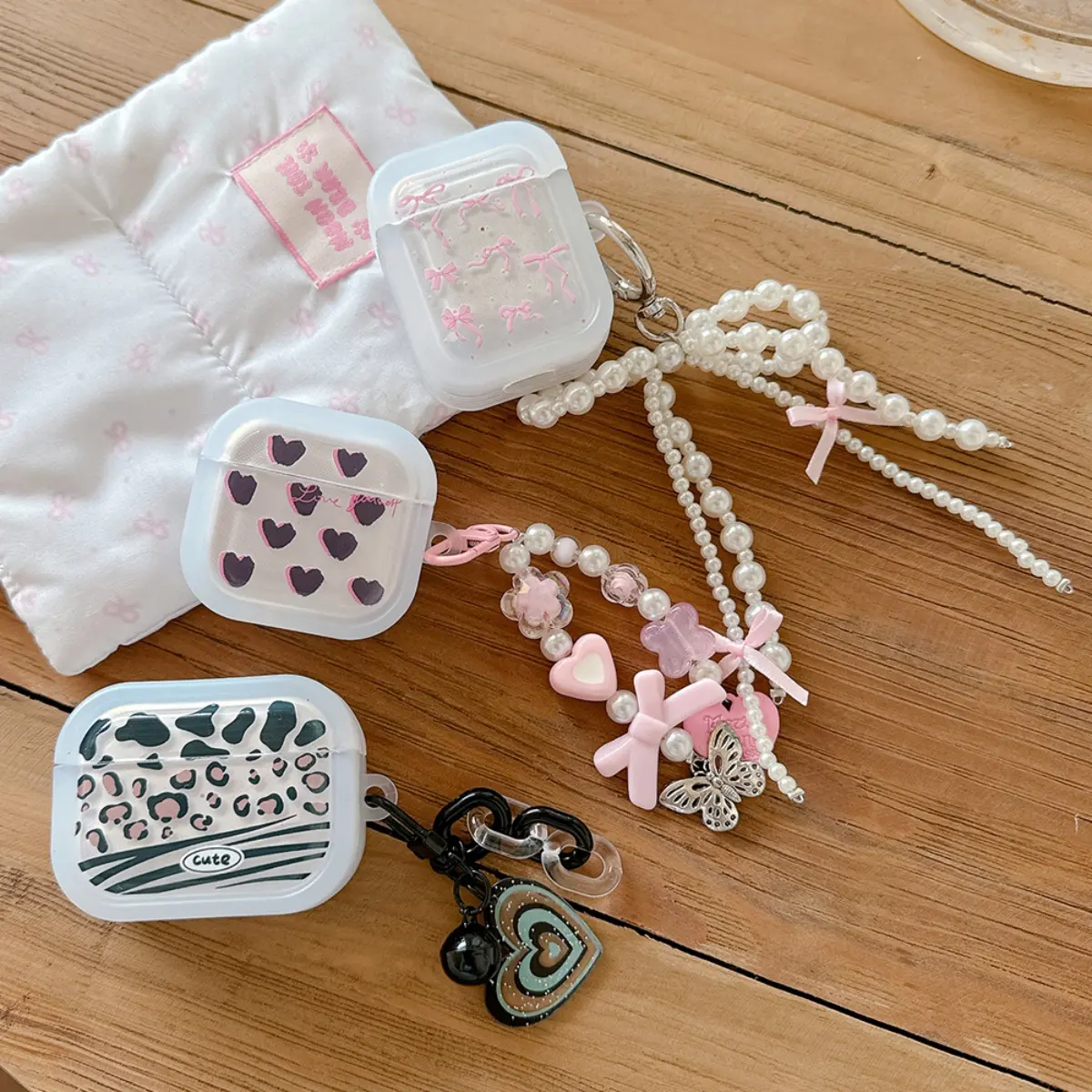 Bowknot Leopard Print Ins Style Compatible with Apple Bluetooth AirPods Pro Case AirPods 4th Gen 1/2/3 Earphone Cover