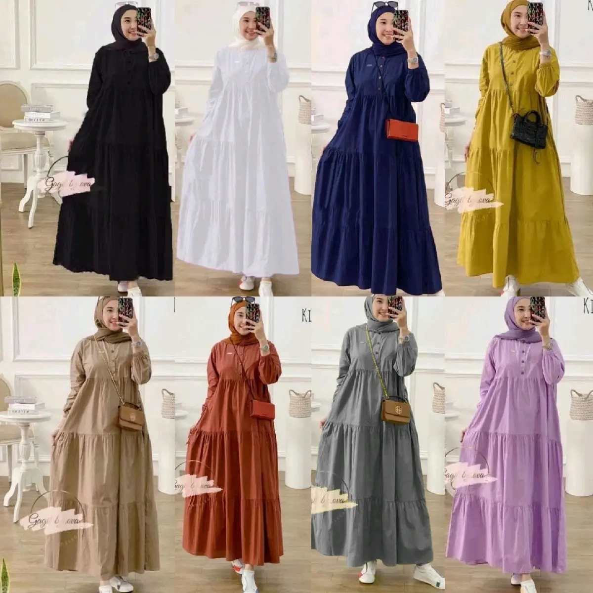midi dress polos kancing depan hannum home dress size M XL XXL Kain Lembut Muslim