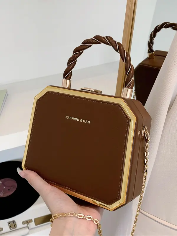 Women's Elegant Chain Strap Solid Square Bag, Trendy Minimalist Handbag, Chic All-match Handbag for Daily & Work Use 0