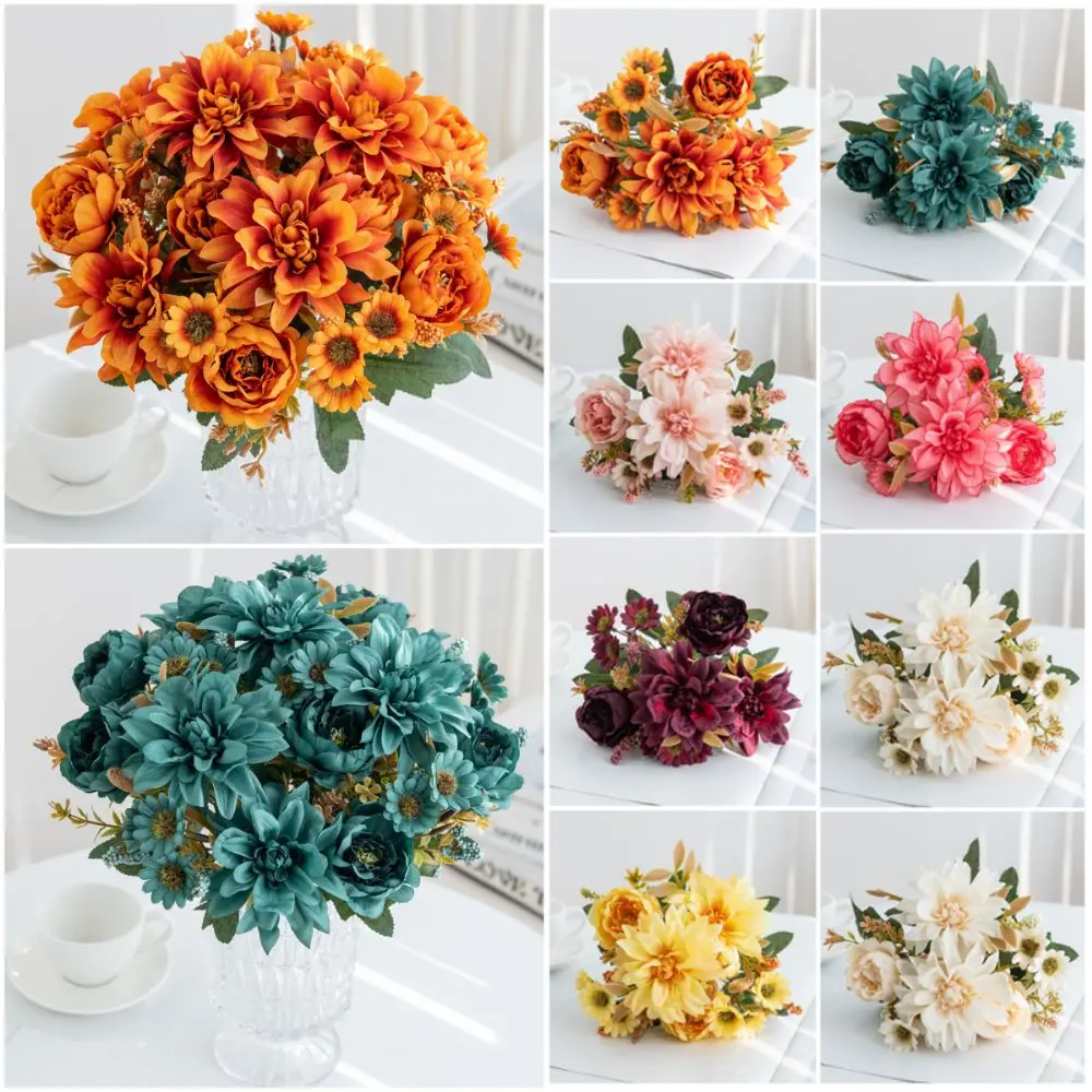 High Quality Multicolor Artificial Peony Flowers Accessories Silk Petal Lifelike Daisy DIY Floral Arrangement Simulation Dahlia Flowers Gift