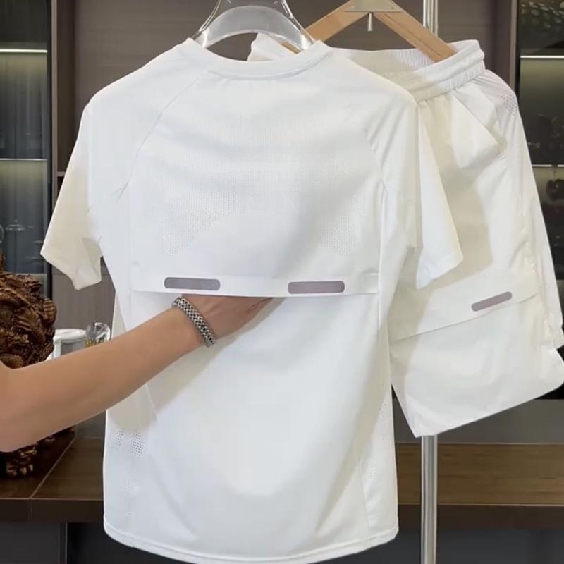 Product Introduction of Bộ Đồ Thể Thao Đi Chơi Mùa Hè, Áo Phông Và Quần Đùi Lụa Lạnh Khâu Thoáng Khí, Đàn Hồi Cao, Dáng Rộng Vừa Vặn, Nhanh Khô, Dành Cho Nam Giới Sport 2