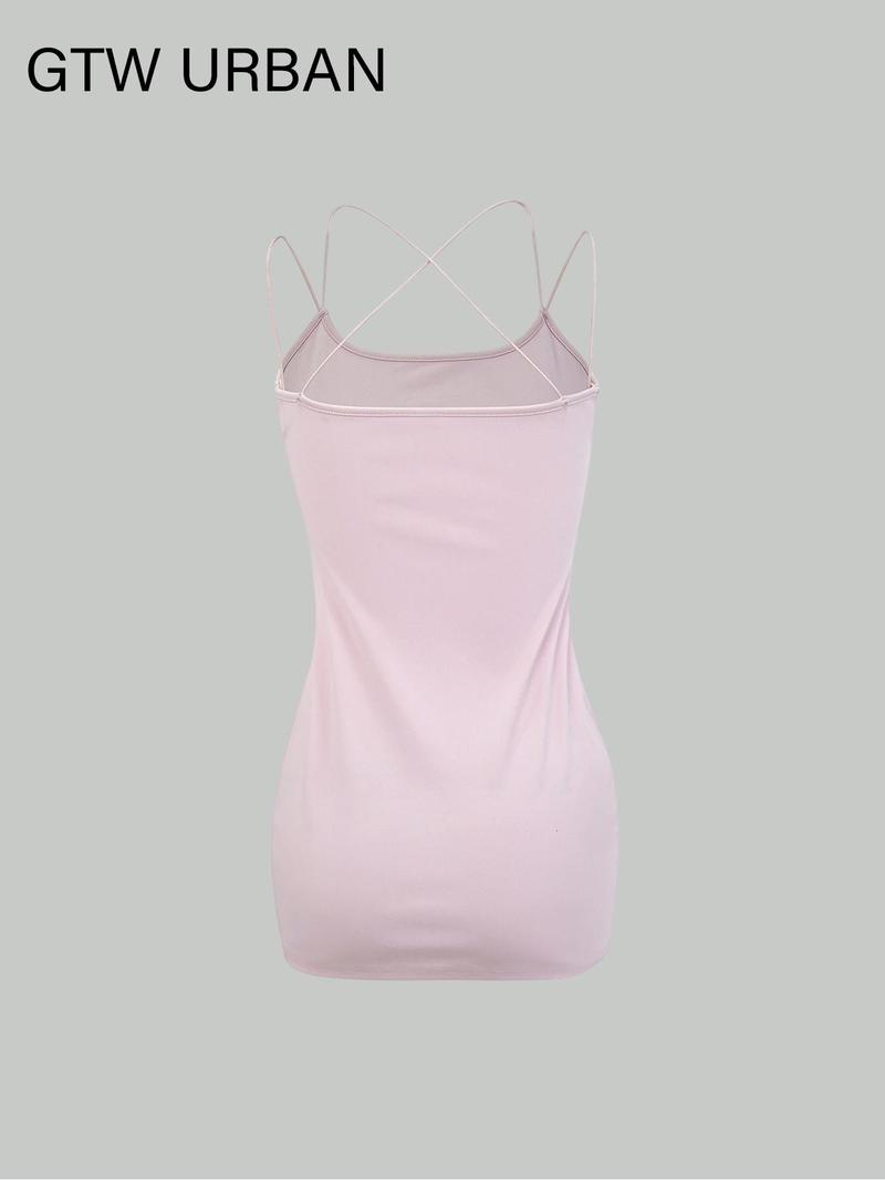 Product Introduction of Women's Solid Backless Cami Dress, Casual Sleeveless Cross Neck Short Dress for Summer, Women's Clothing for Daily Wear 2