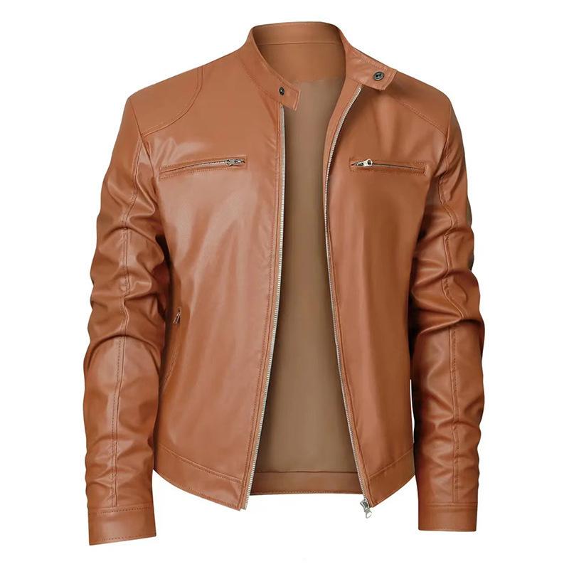 Product Introduction of Men's Jacket, High Quality, Motorcycle Leather Jacket, Stand Collar, Punk Leather Coat, Stylish, Fashionable, High Quality Men's Clothing 9