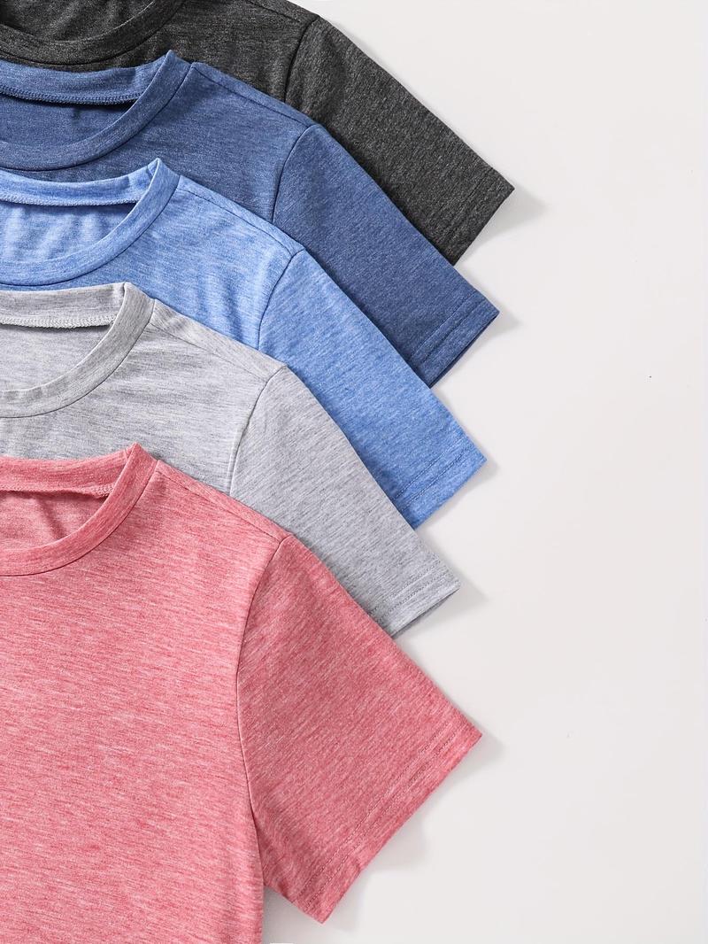 Product Introduction of Boys' Plain Round Neck Tee, Casual Short Sleeve Crew Neck T-Shirt for Summer, Kids Clothes for Daily Wear 3