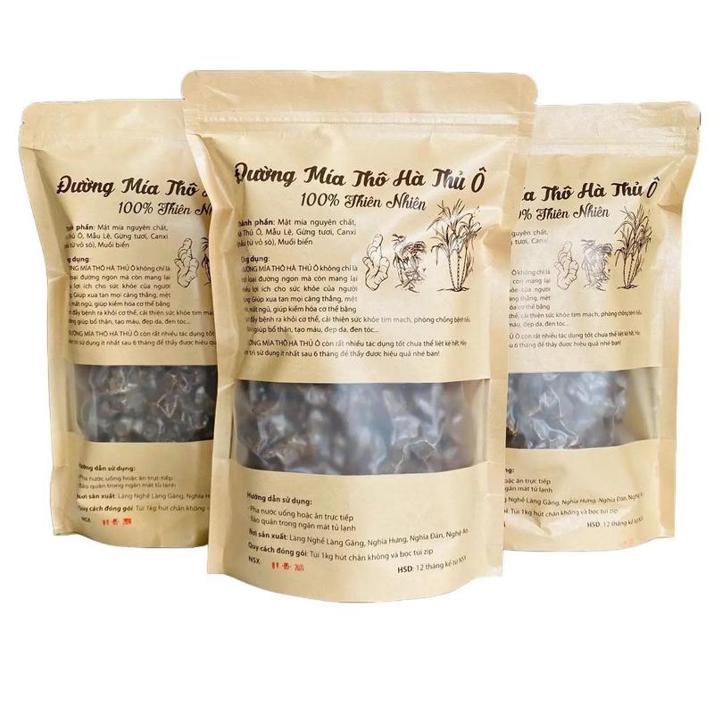  Combo 3Kg Đường Mía Hà Thủ Ô Hút Chân Không Được Làm Từ Mật Mía Nguyên Chất Và Các Thảo Dược Tự Nhiên: Hà Thủ Ô Mẫu Lệ Gừng Tươi Muối  Canxi Có vị ngọt thanh 