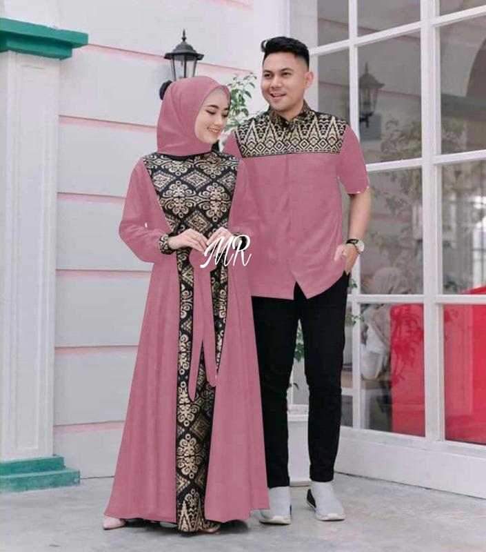 CP BATIK IRWANSYAH Baju Couple Pasangan Kemeja Pria dan Gamis dewasa dress kondangan  sarimbit  Muslim Pesta Lebaran Keluarga 2