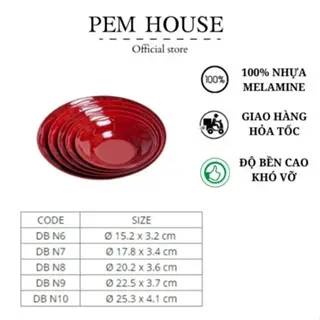 Dĩa Nhựa Melamine Sâu Lòng 2 Lớp Đỏ Đen 0