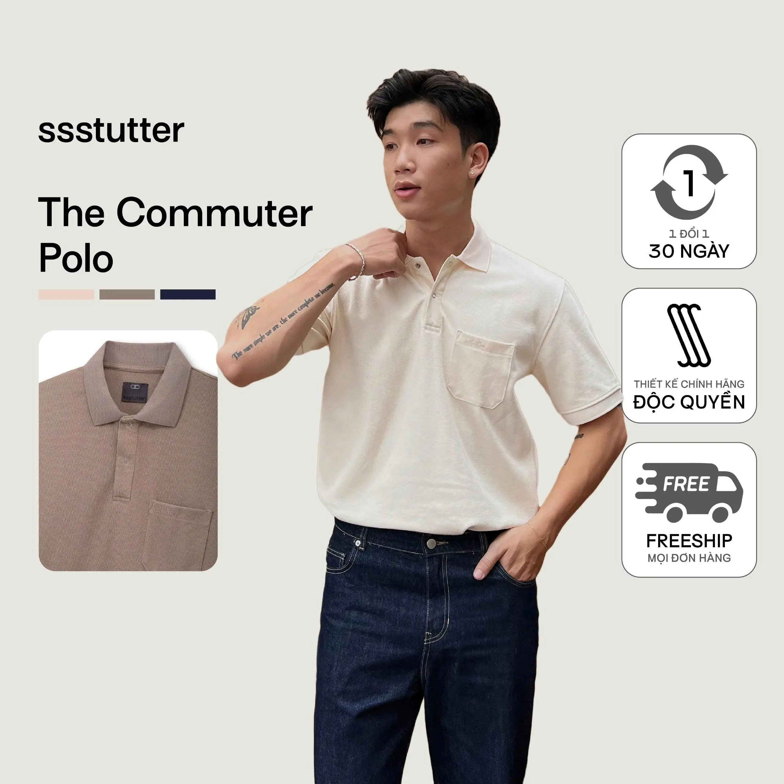 Áo Polo Nam Vải Cá Sấu SSStutter Có Túi Ngực Cổ Cúc Bấm Thoáng Mát - THE COMMUTER POLO VER.II