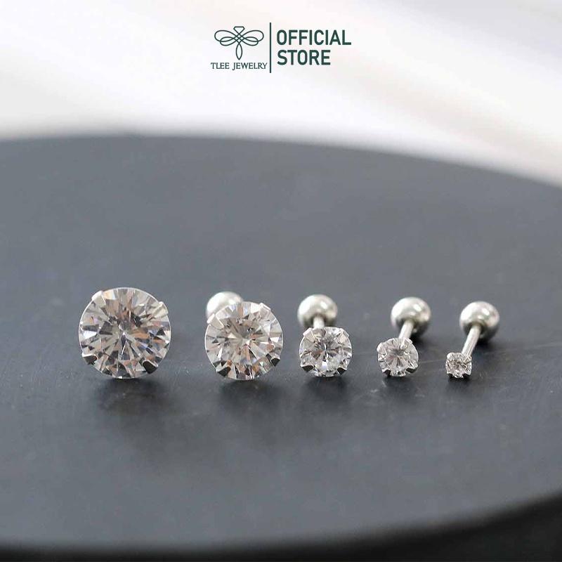 Bông tai bạc TLEE nam nữ nụ đá 925 chốt ren vặn nhiều size cá tính TLEE JEWELRY B0338