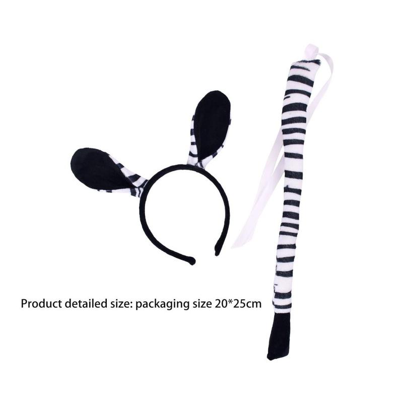 Product Introduction of Zebra Ears and Long Tail Set Costume Accessories Kids Animal Headband for Halloween Themed Party Carnivals Performance Gifts 0