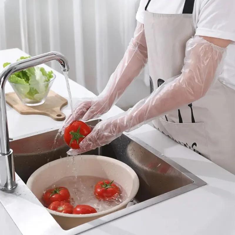 10PCS Multifunctional Disposable Gloves Plastic Waterproof Farm Glove Durable Transparent Cleaning Long Gloves 1
