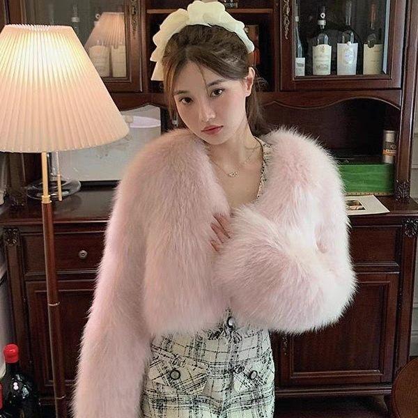 Product Introduction of Autumn and Winter New Imitation Fox Fur Young Furry Coat Fur Short Women's All-Match Top Thickened Winter Womenswear Jackets Comfort Outerwear Longsleeve Basic Minimalist 1