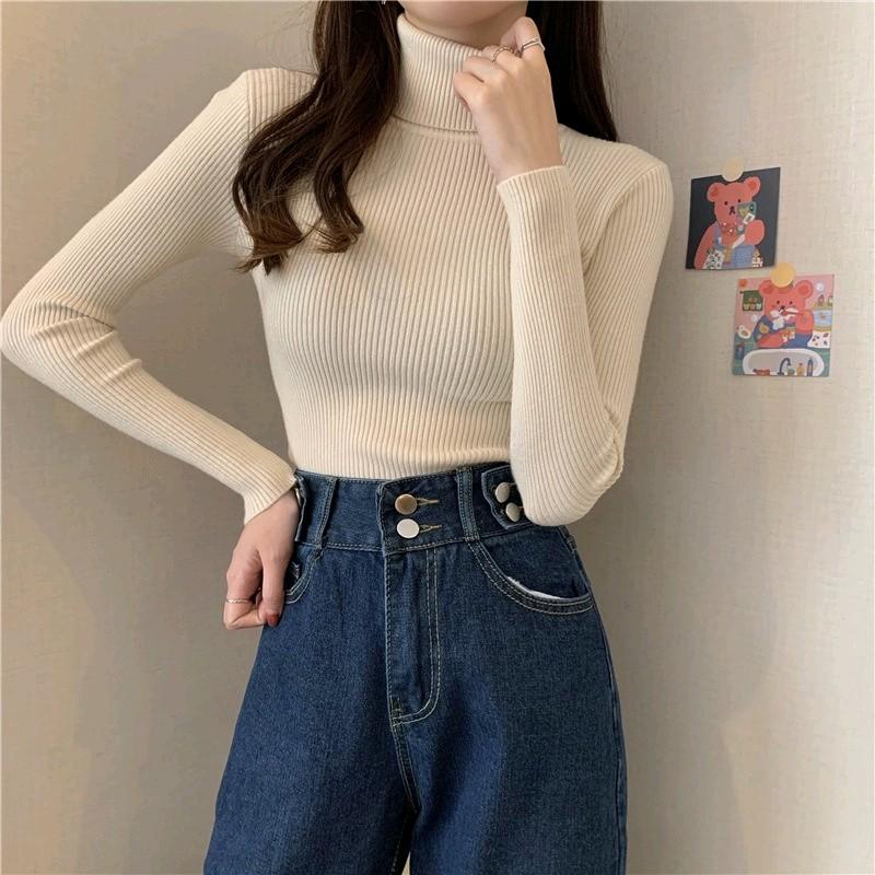 Áo cổ lọ tay dài chất thun len gân tăm phong cách Hàn Quốc 2