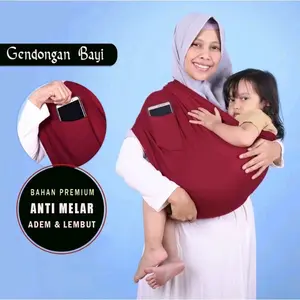 Gendongan Bayi Kaos PE Double Anti-Melar dengan Saku Botol/HP - All Size Fit to XL - Cewek, Cowok