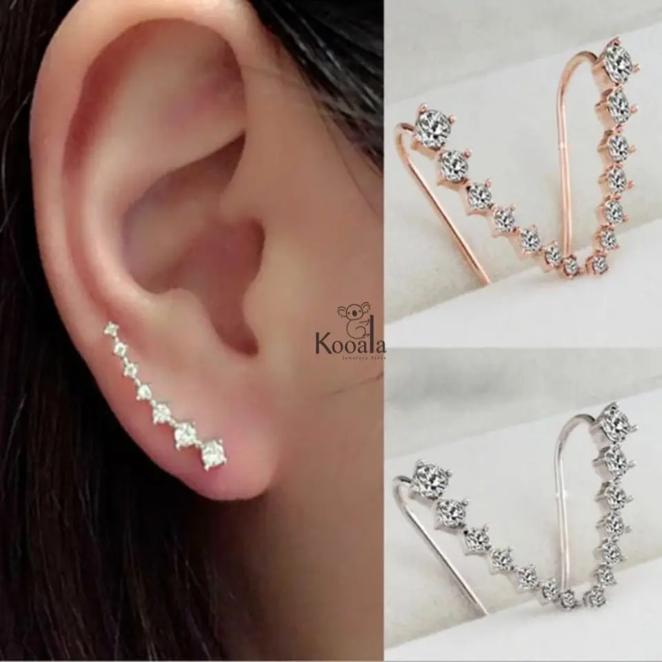 2 Pcs Anting Garis Berlian Chic Lady Wanita I Anting Kait