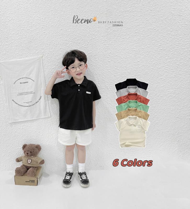  Áo phông cộc tay polo Beemo phối mác túi chất liệu cotton mặc đi học đi chơi cho bé từ 1 - 7 tuổi 22086A3 