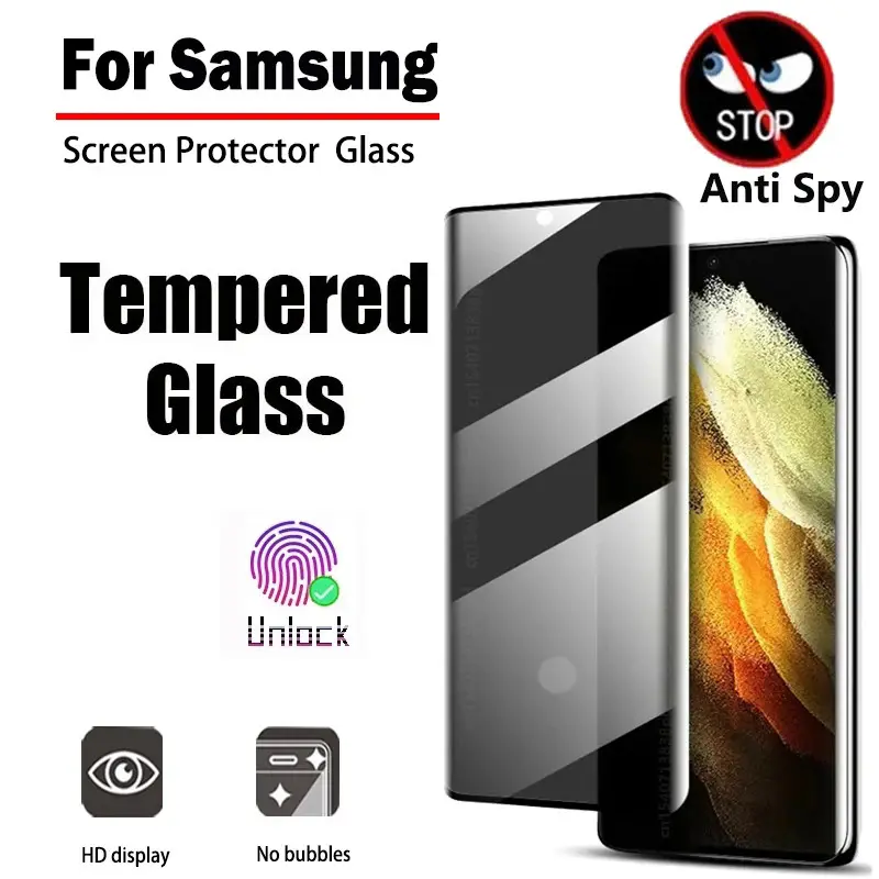 Privacy tempered glass for Samsung Galaxy S24 S23 ultra screen protectors S22 S21 plus Note 20 fingerprint unlocking 5G film