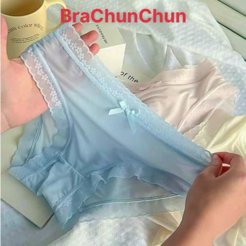 Sét 5 Quần lót nữ lụa băng chất đẹp điều hòa siêu mát vải mịn tua rua co giãn 4 chiều, viền ren tinh tế không rặm ngứa su voi M33. Women Nhung Sen Kem