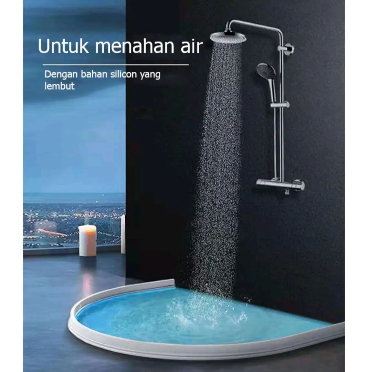 Penyekat Pembatas Air Silicon Kamar Mandi Wastafel Anti Banjir Merembes Elastis untuk pembelian ukuran 100-200cm GRATIS LEM Putih Keran