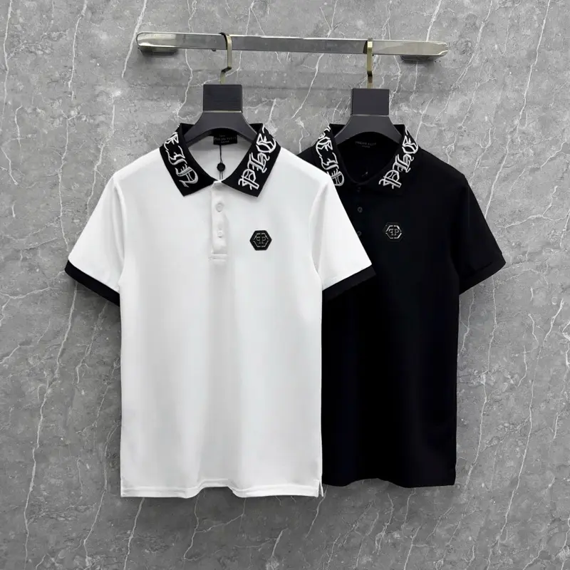 TrendÁo Polo Nam Nữ Philipp Plein Thêu Cổ Logo QP Kim Loại Phối Cổ Dệt Kim Chữ Nổi Chất Cotton Thoáng Mát Ngày Hè VASt