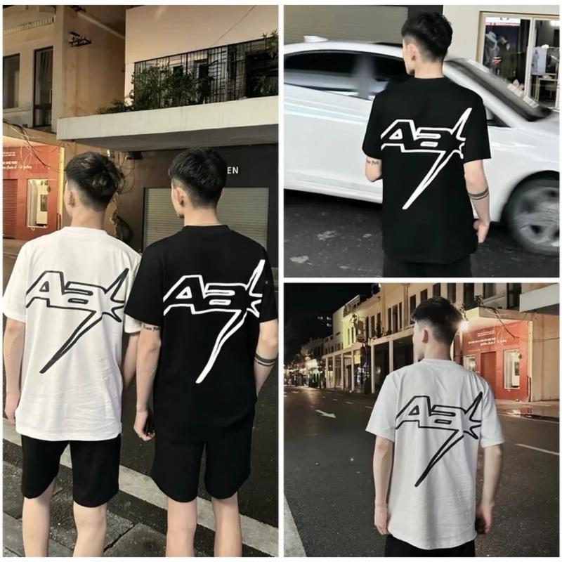 Áo Phông Don chề Họa Tiết In Chữ Aa Hai Mặt Cực Chất Cho Anh Em Boy Phố Mới Nhất 2024 Cotton - Cổ Tròn - Menswear Shirt